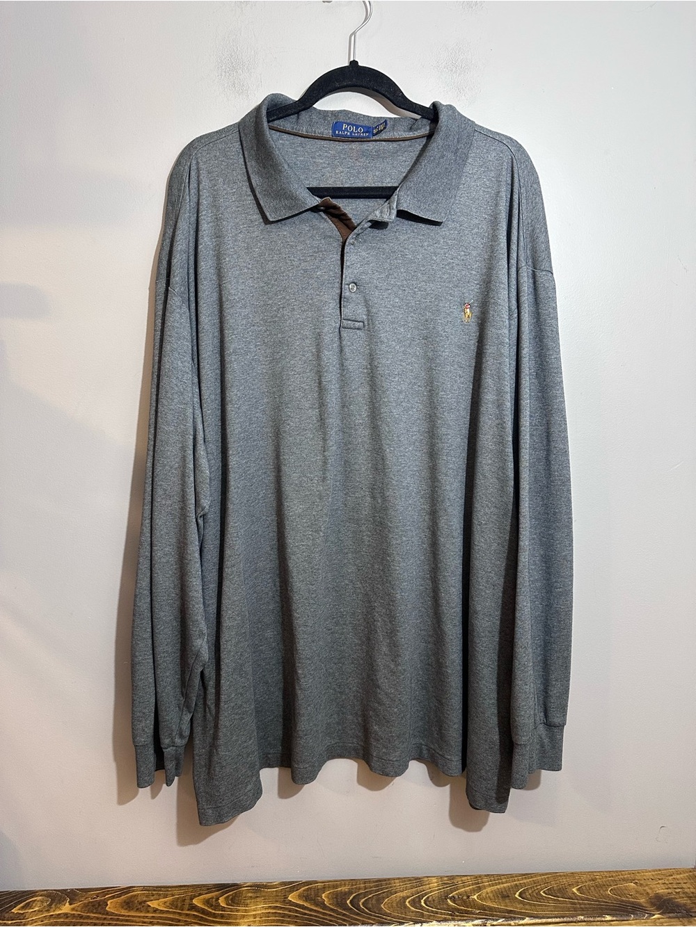 Polo Ralph Lauren Cotton Soft Touch Grey Long Sleeve Polo Shirt Mens 4XLT